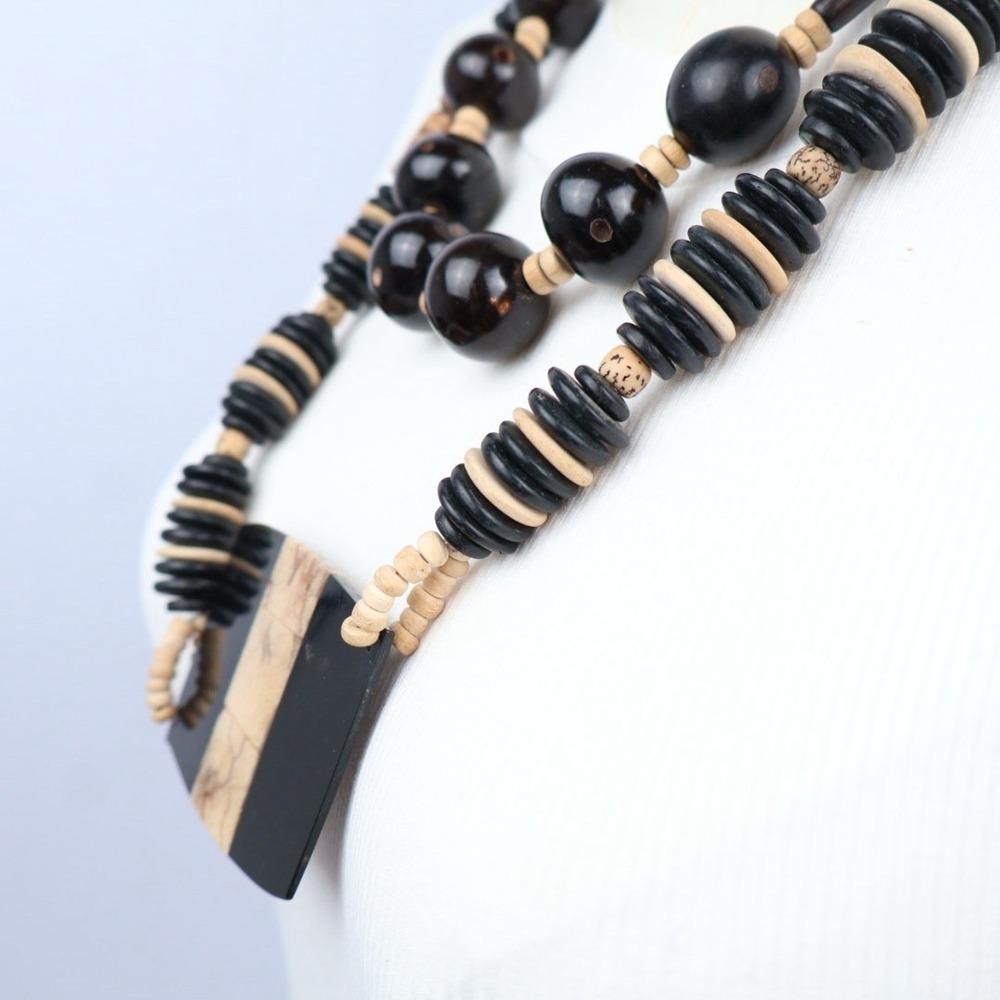 Boho Tribal Style Ethnic Wood Statement Chunky Jewelry Lot (16) Black Brown - Picture 5 of 12